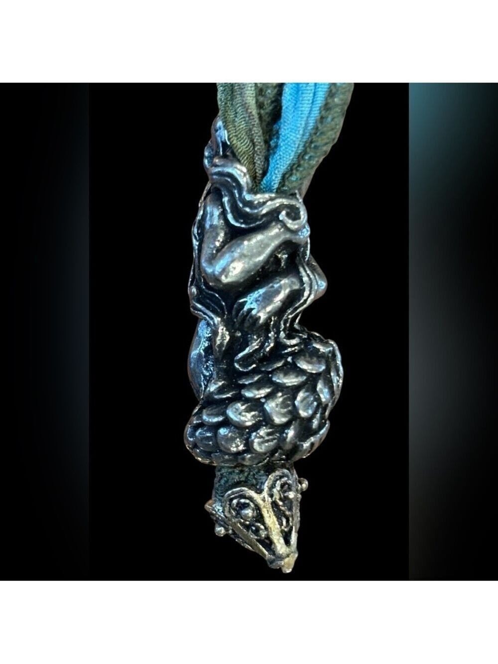 VTG MERMAID STERLING SILVER PENDANT / CHARM ON RIBBON MERMAIDCORE 1.25"L 13.96G - Picture 4 of 7